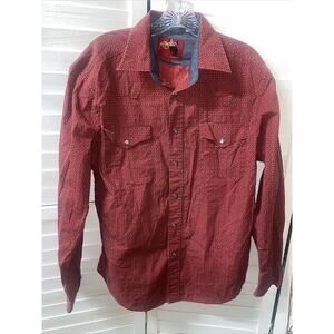 Rodeo Clothing Co Shirt Men’s Red Print Pearl Snap Western Cowboy Dressy Large